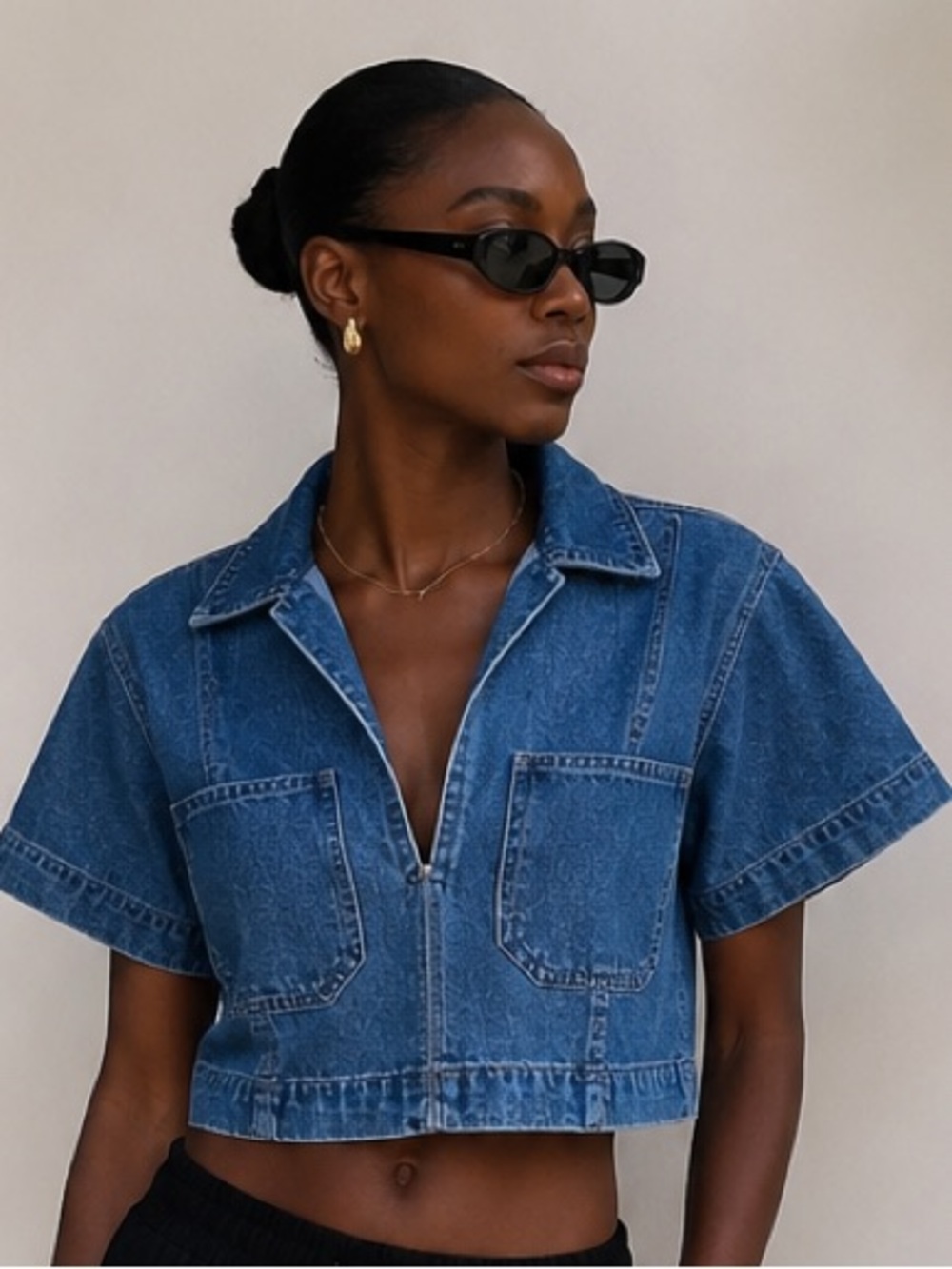 VIGOSS Cropped Denim Top Size Large